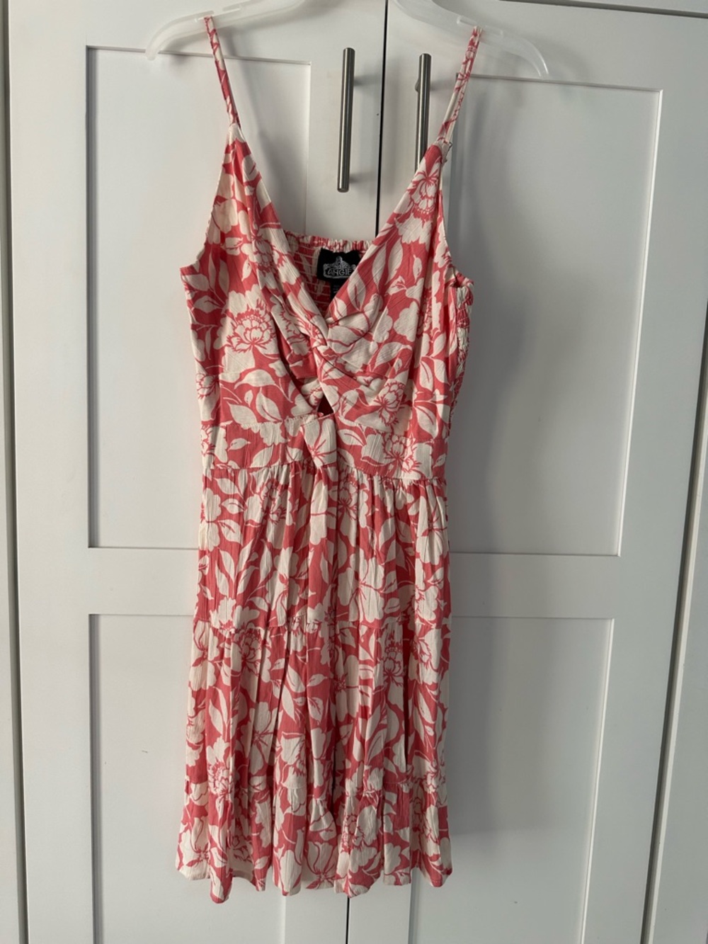 Angie Coral and White Floral Spaghetti-Strap Mini Dress